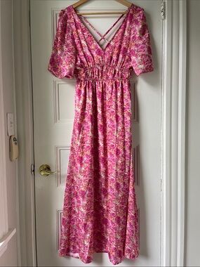 Floral Maxi Dress with Crisscross Back